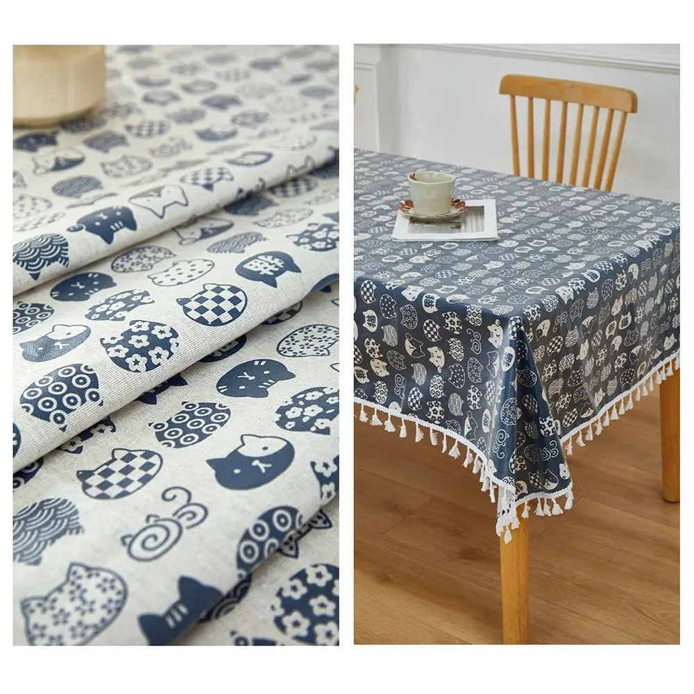 nappe table imperméable chats bleu marine blanche moderne réutilisable tassels cuisine
