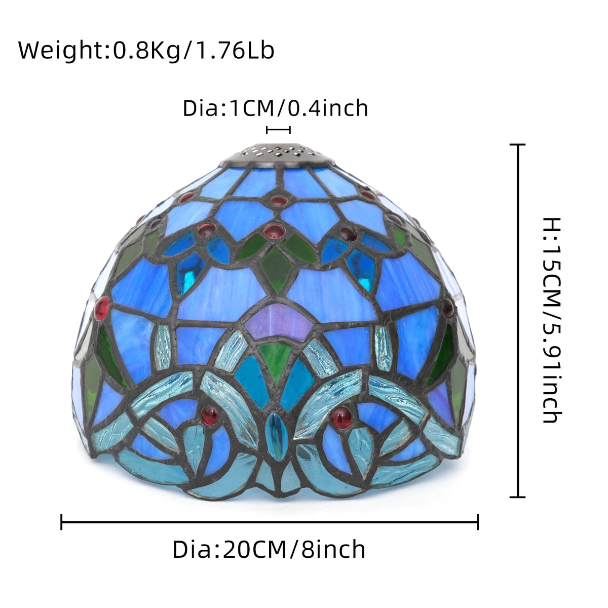 abat jour tiffany art nouveau bleu vert mosaïque floral 20cm 8inch