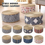 Pouf rond japonais en paille tressée 40 cm - coussin de sol tatami