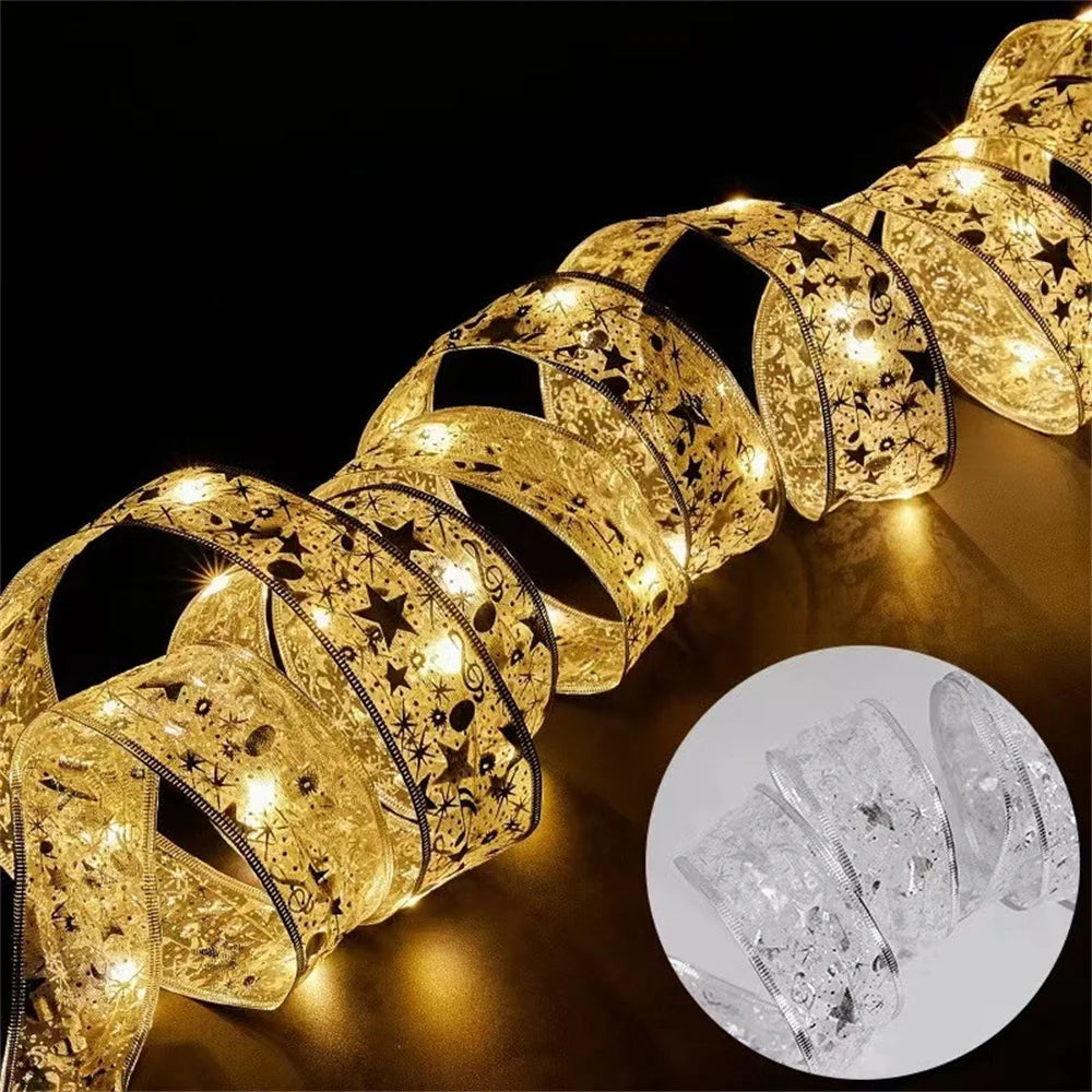 ruban lumineux étoiles motifs floraux blanc doré multicolore adhésif vacances décoration noël nouvel an