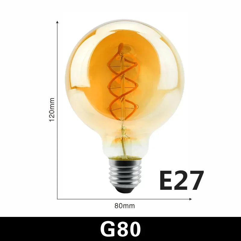 ampoule led filament spiralée vintage or e14 4w 220v g125 g95 t225 a60