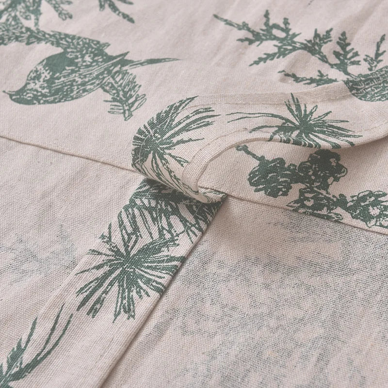 rideau imprimé végétal branches feuilles beige clair vert classique rustique fixations bois