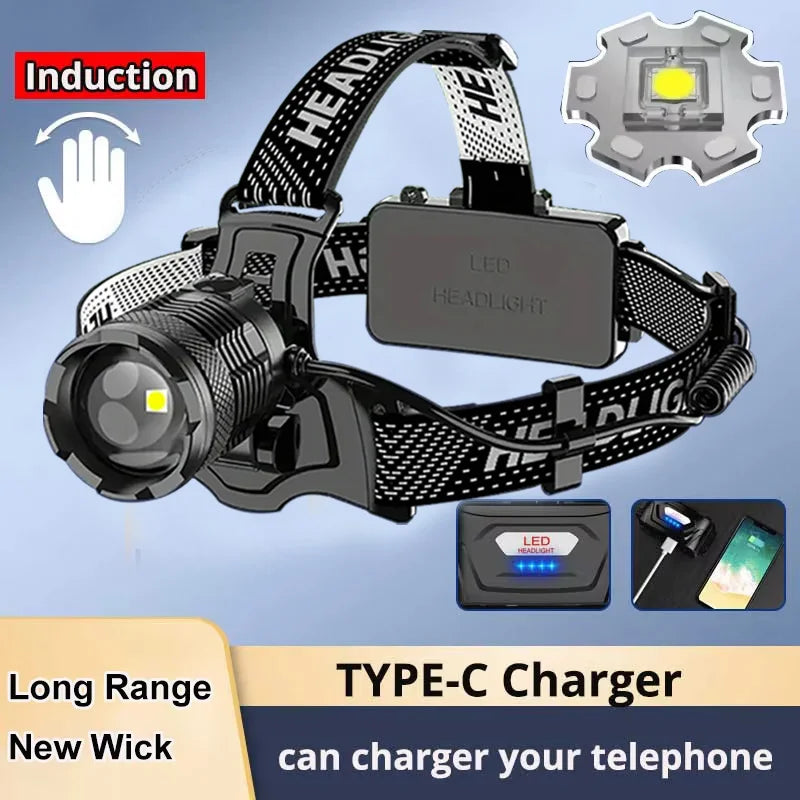 lampe frontale rechargeable led super lumineuse nuit randonnée pêche camping clip moderne