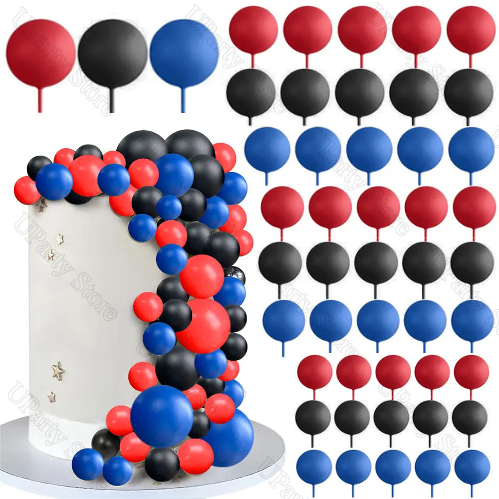 décoration gâteau boules rouges bleu marine noires 2cm festive