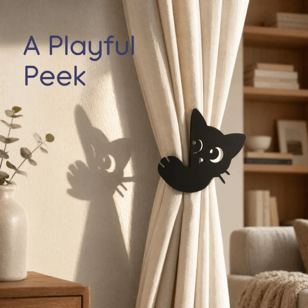 accessoires fenetre deco moderne chat noir impression 3d adhésif polyester coton ajustable gite