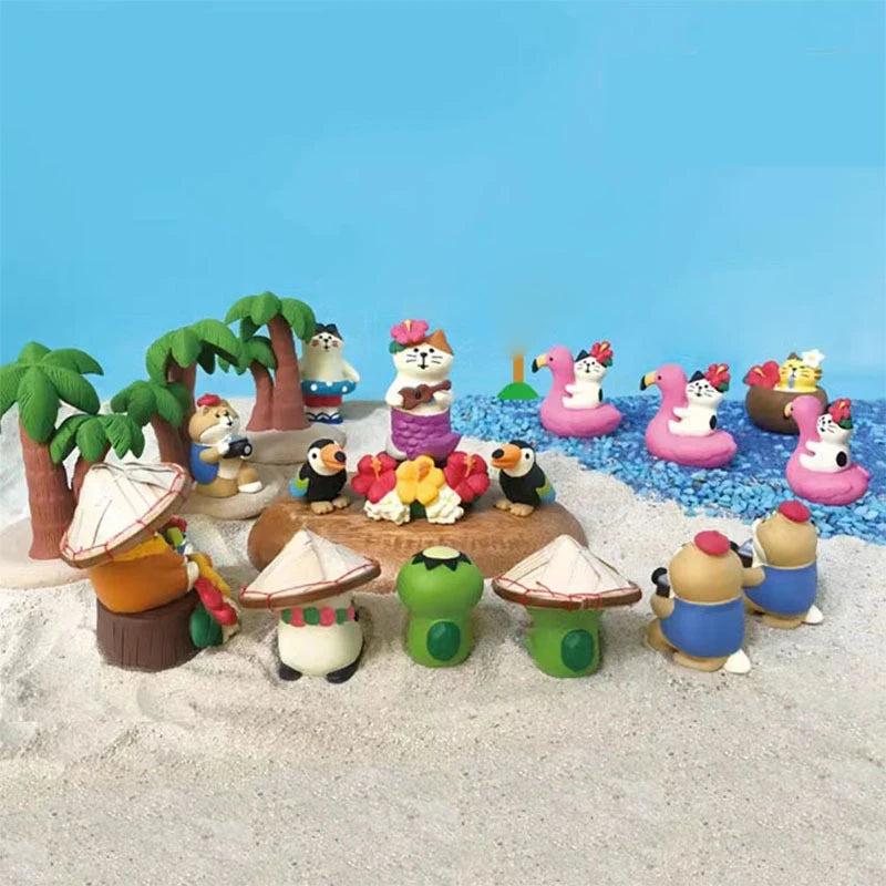 figurines animaux multicolores cartoon coquilles noix coco fleurs artificielles glace oiseau accessoires plage japonais