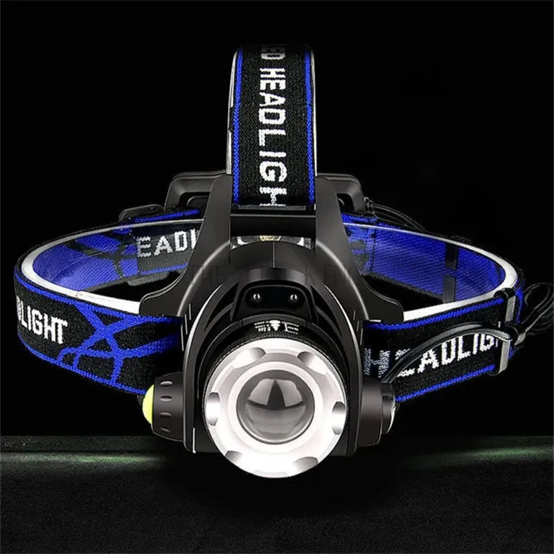 lampe frontale led 30w bleu noir 180deg clip camping pêche