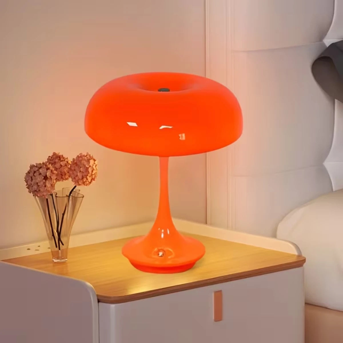 veilleuse table champignon orange blanc moderne led tactile rechargeable usb
