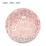 décoration fête anniversaire rose paillettes assiettes serviettes tasses fanions table blanc or