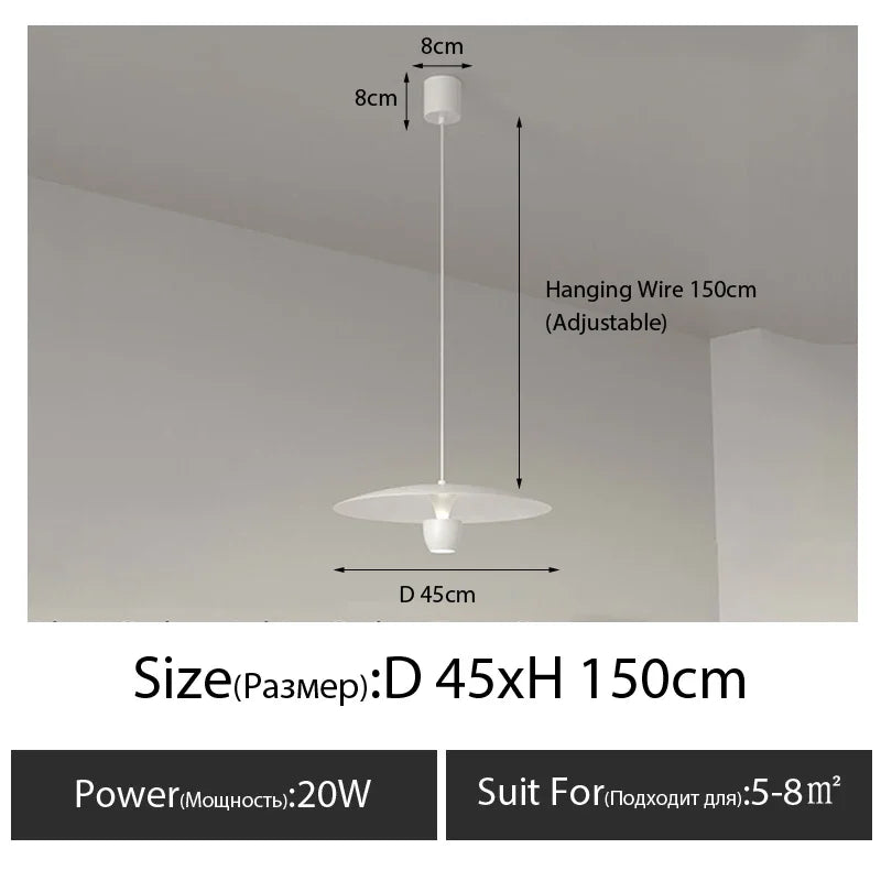 luminaire suspendu moderne minimaliste noir blanc abat jour disque élément décoratif câble fixation flux