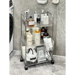 chariot roulettes transparent moderne compartiments striés rangement cosmétiques objets divers