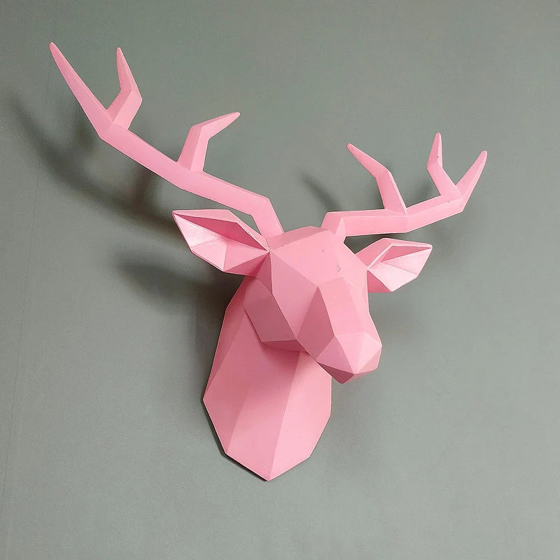 décoration murale moderne tête cerf résine peinte main blanc jaune rose chambre salon