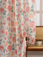 rideaux floral rose motif aquarelle bohème translucides franges salon chambre