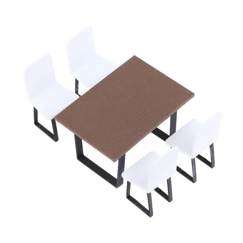 miniature table manger chaises marron gris blanc moderne 12 décoration maison poupée jouet imitation