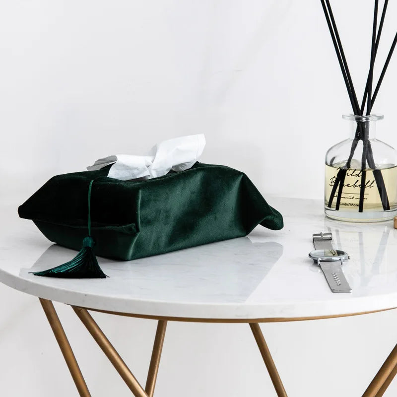 Sac mouchoirs velours moderne tassel gris vert rose élégant polyester opacité