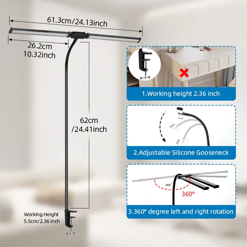 lampe led double tête noir moderne bras articulé usb réglable luminosité