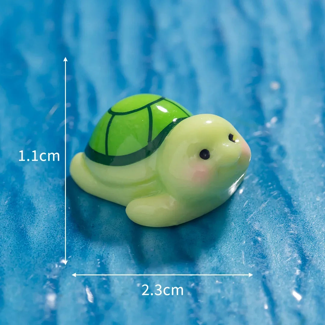 ornements miniature tortues résine vert jaune rayures cartoon coquilles galets feuilles lotus 14+