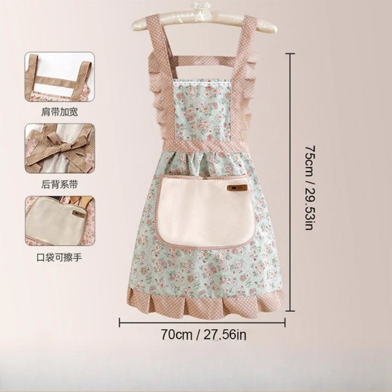 tablier cuisine fleur rose vert pois poche grande épaulettes réglables princesse