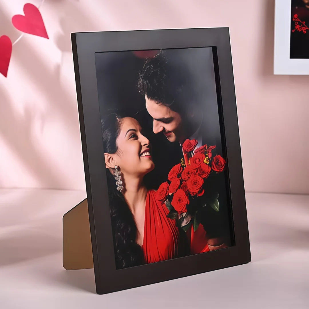 cadre photo moderne minimaliste noir rectangle texturé plastique transparent ouverture bascule support bois