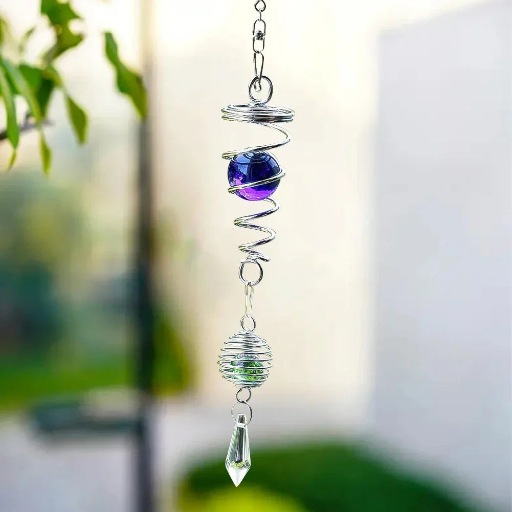 Spirale métallique spirale tail ball décor suspendu cristal verre violet structure argentée wind spinner