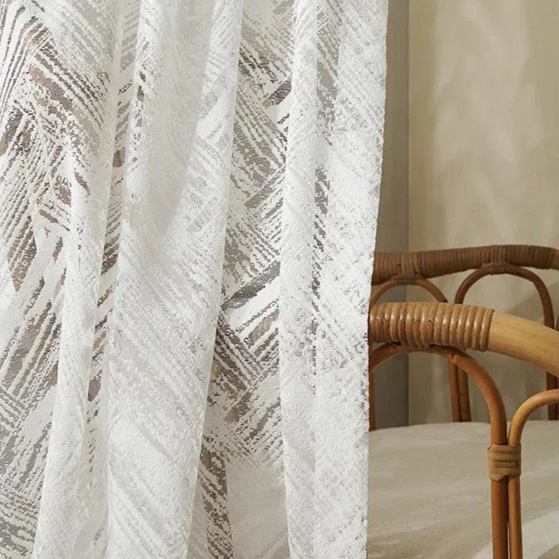 rideau moderne feuilles stylisées blanc transparent salon chambre coucher