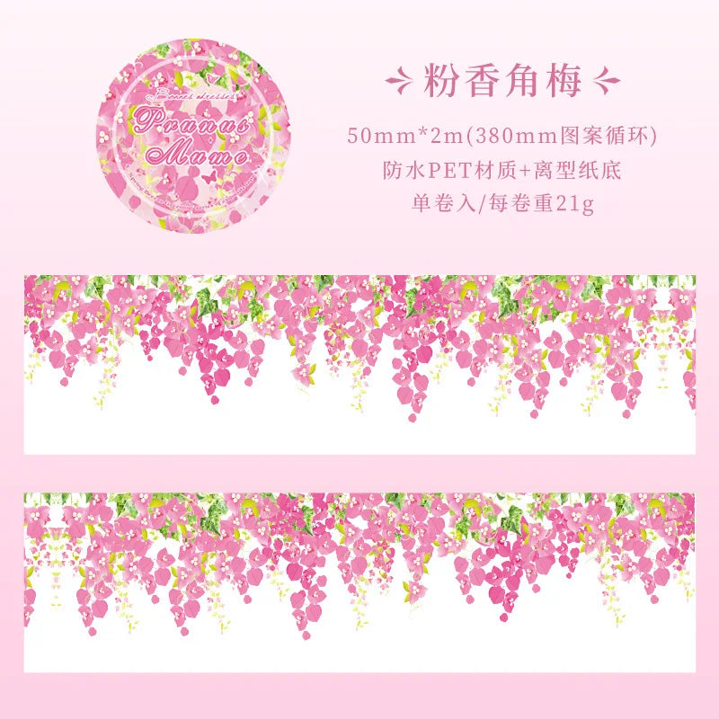 ruban adhésif décoratif floral romantique fleurs suspendues multicolore blanc rose violet vert rouge jaune