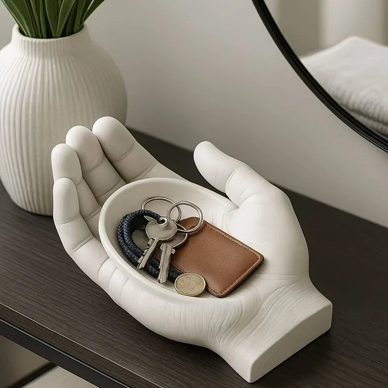 porte clés bijoux rangement main ouverte texture blanche moderne sculptural