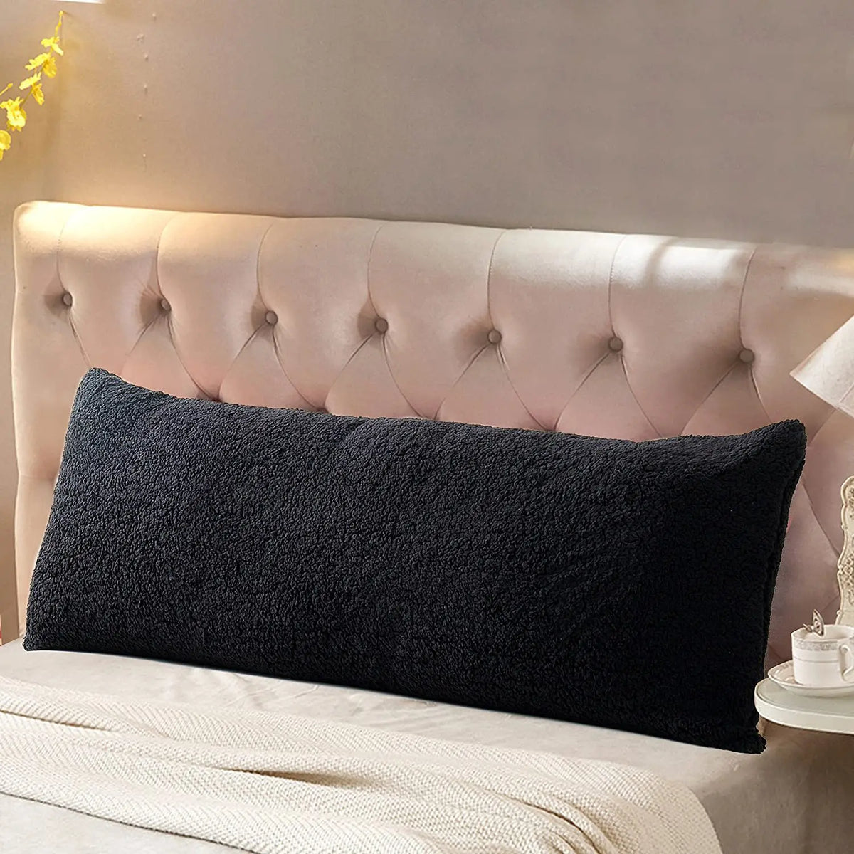 housse coussin dos blanc texture bouclée nordique décoration maison voiture fixations