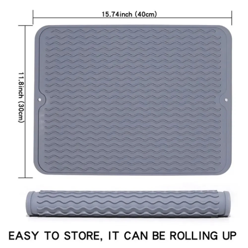 tapis table silicone rectangulaire moderne rayures ondulées gris noir protection cuisine support vaisselle