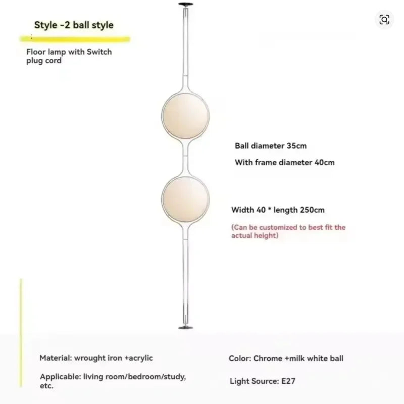 lampe sol moderne sphères translucides structure métallique chromée scandinave blanc doré
