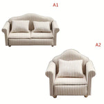 miniatures meubles classiques canapé fauteuil beige rayures coussins tissu texturé traditionnels
