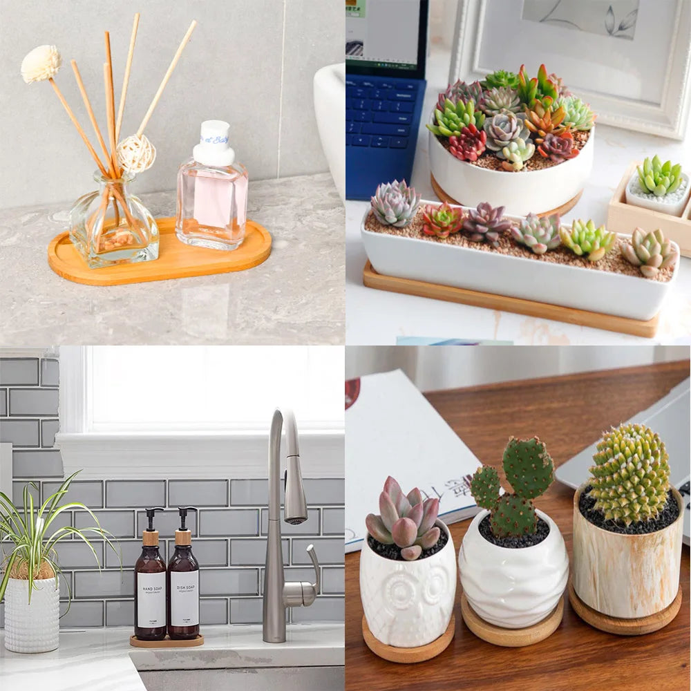 supports plantes assiettes rondes ovales bois naturel moderne minimaliste