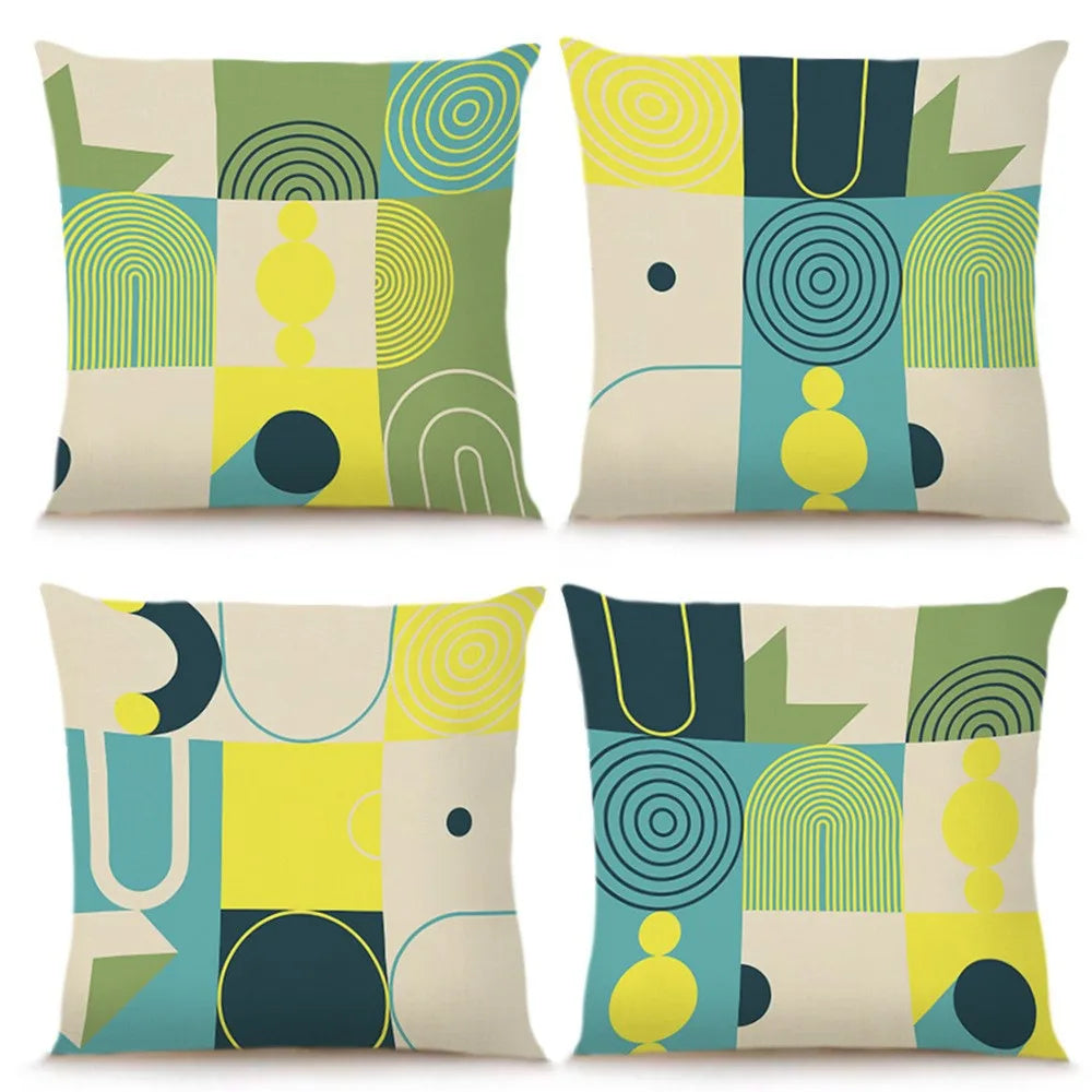coussin carré moderne 45x45cm vert bleu jaune beige motif géométrique chambre salon decoration noël