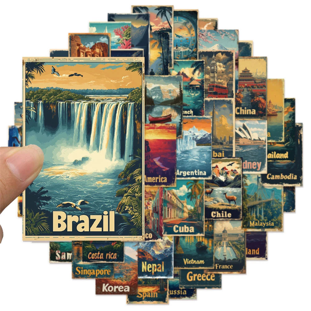 cartes postales vintage paysages monuments nature coucher soleil animaux multicolores collection décoration diys stickers