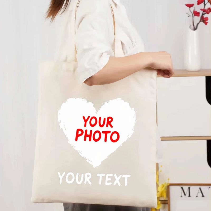 sac main toile beige cœur blanc texte rouge imprimé poignées réutilisable multi usages opacité