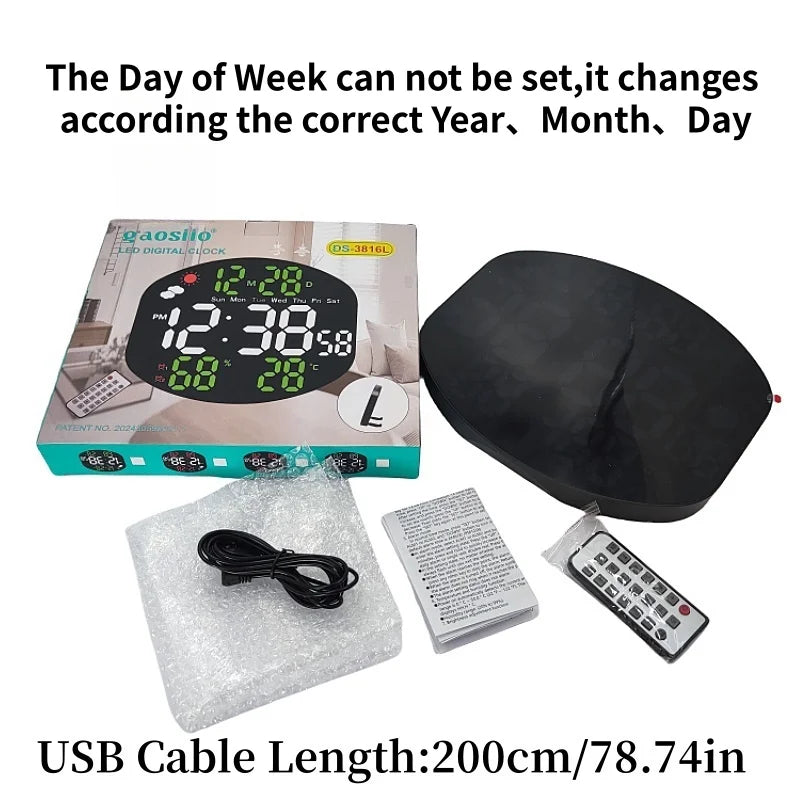 horloge murale multifonctionnelle numérique moderne alarme température calendrier led usb