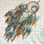 décoration intérieure attrape rêves boho plumes fil coton tressé marron bleu blanc gris