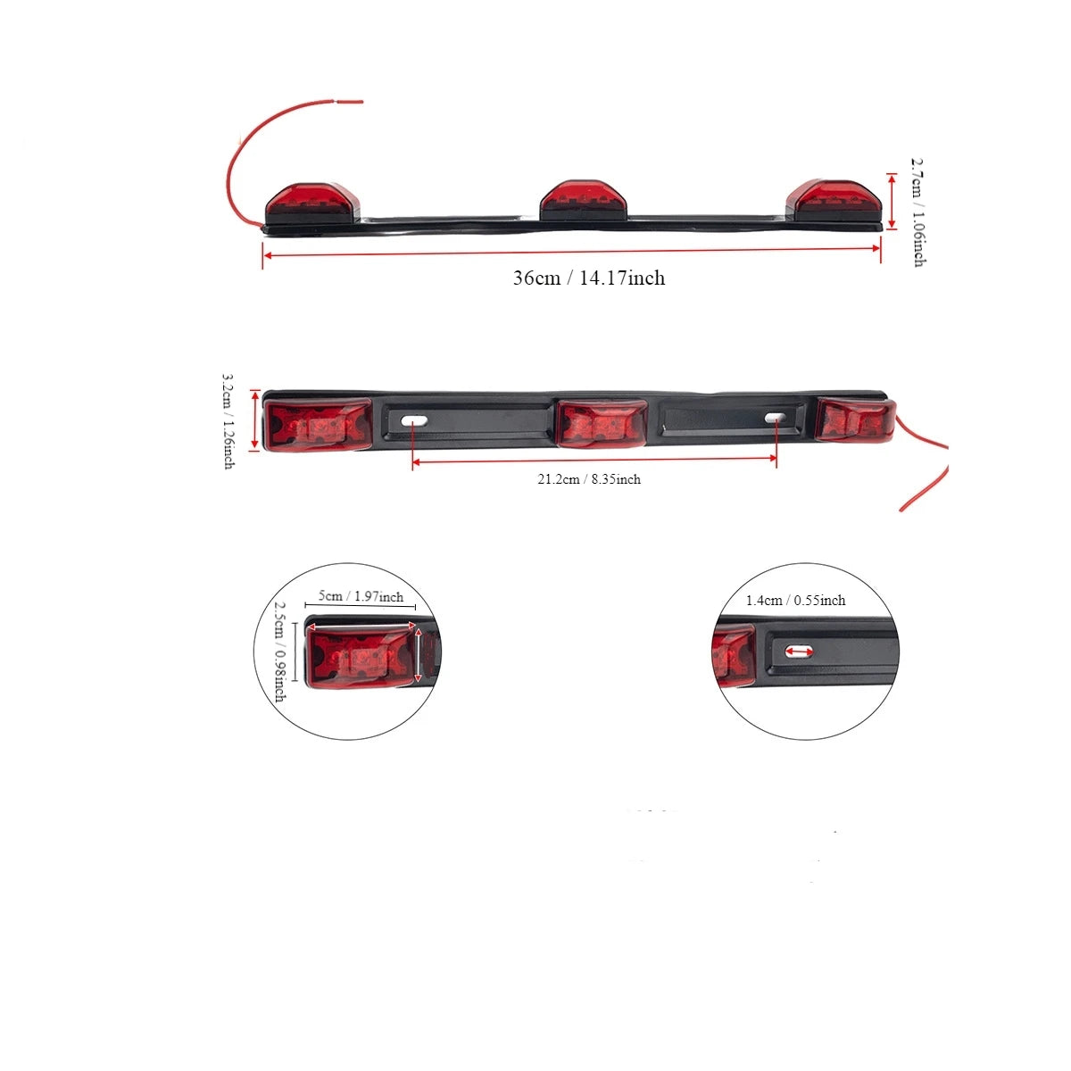 barre lumineuse led rouge moderne vis fixations incluses 36cm 2.7mm 1.4mm