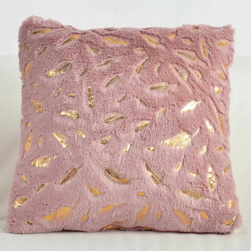 housses coussin plumes dorées fourrure moderne beige bleu rouge gris rose 43x43cm polyester respectueux