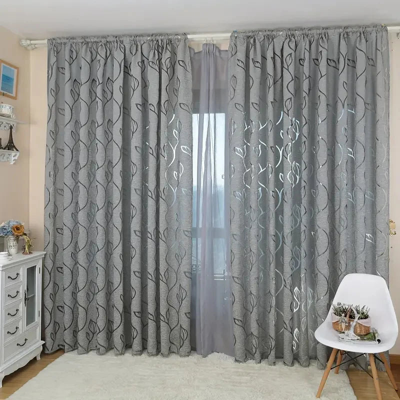 rideau gris moderne motif feuilles élégant maison hôtelpaque opacité inclusion polyester