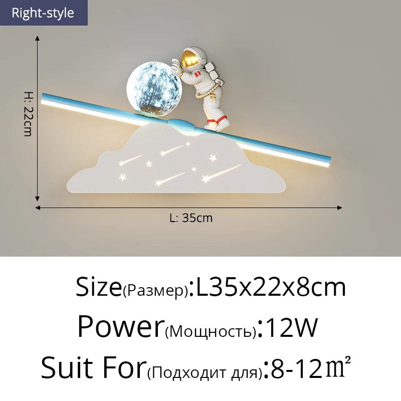 lampe murale moderne astronaute étoiles lune blanc doré crème minimaliste chambre enfant