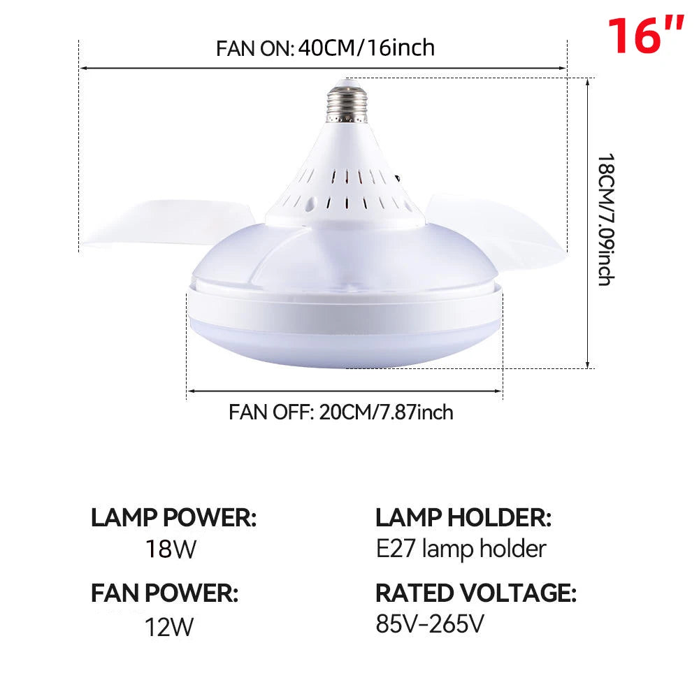 ventilateur lampe led e27 moderne blanc silencieux télécommande rétractable pales invisibles variateur intensité
