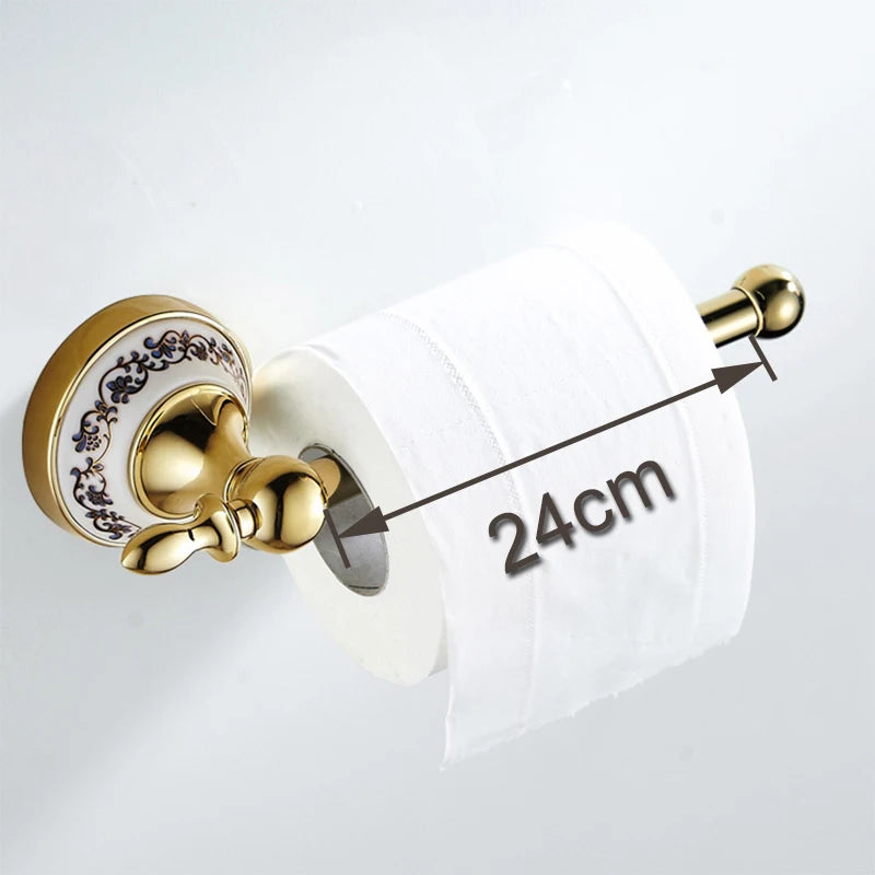 accessoires salle bain doré motifs floraux classique serviette papier toilette savon fixations murales ensemble