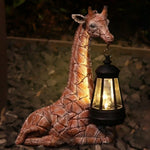 statue girafe lanterne solaire marron beige métal transparent jardin decoration extérieure rustic