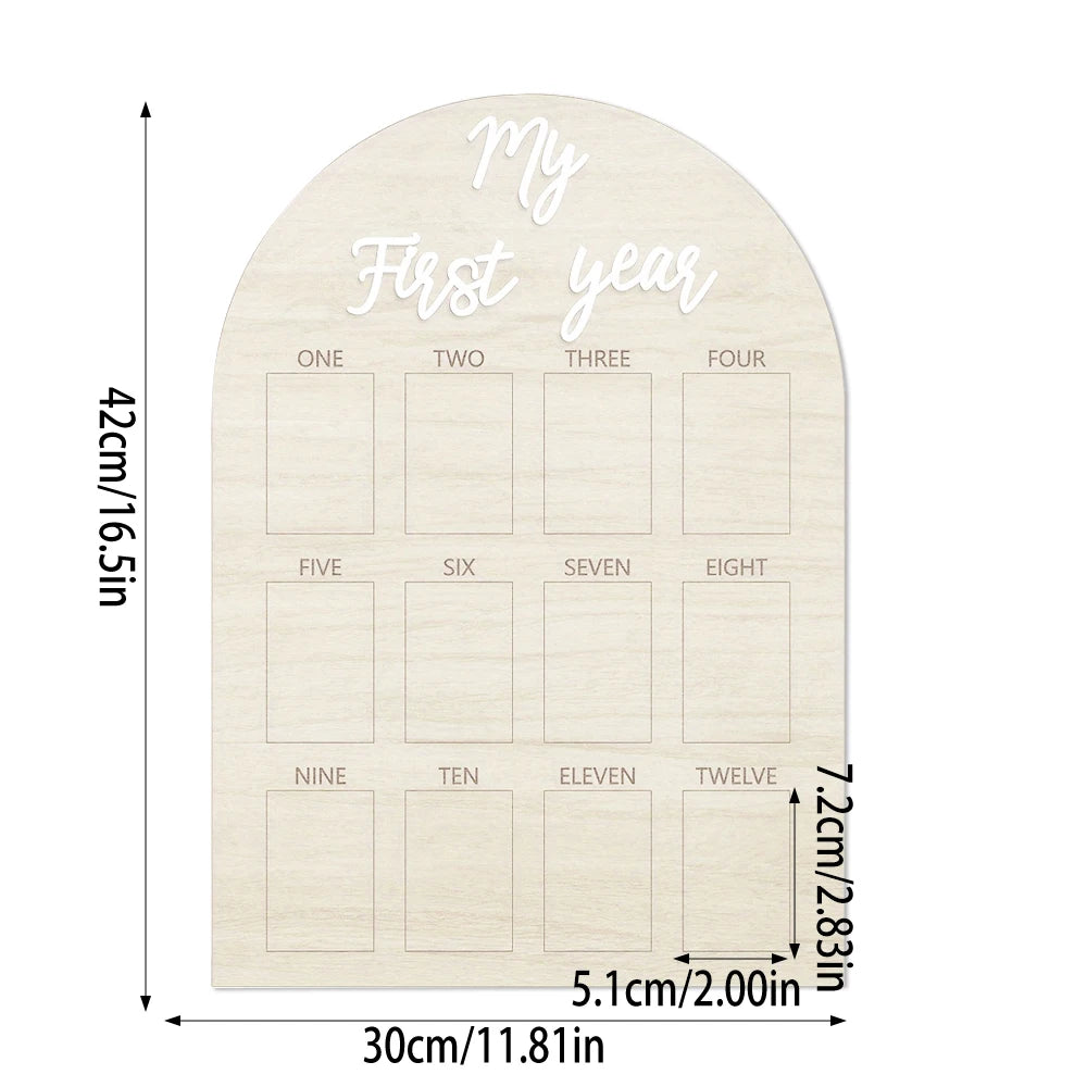 cadre photo mural bois naturel moderne blanc anniversaire baptême decoration famille trace croissance evolution
