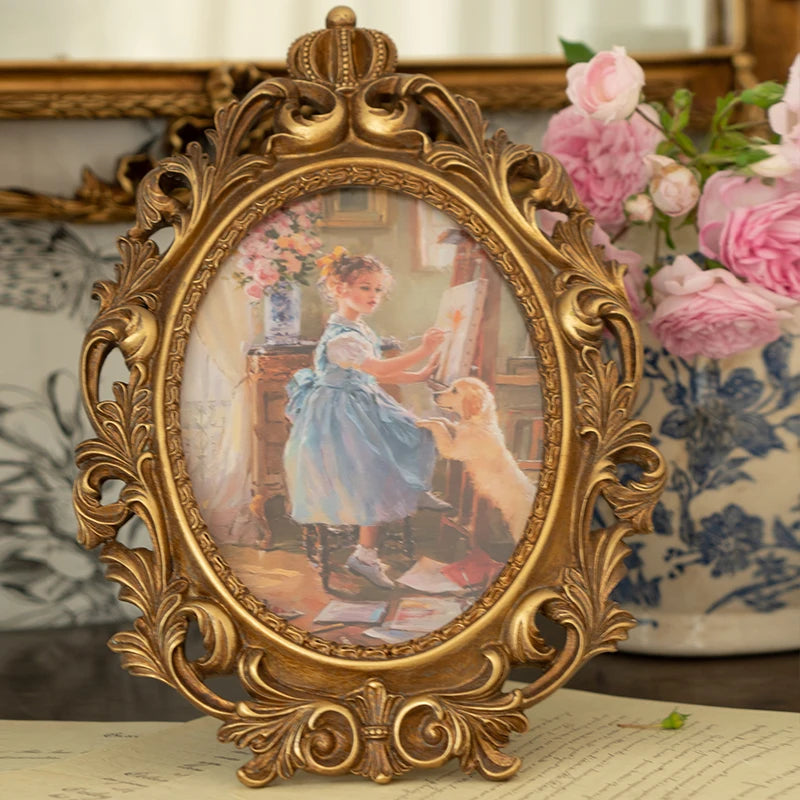 cadre photo rectangulaire doré résine relief baroque classique décoration murale maison luxe