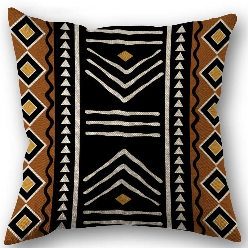 taies d'oreiller géométriques ethnique noir marron beige polyester non toxique respectueux environnement opaques maison