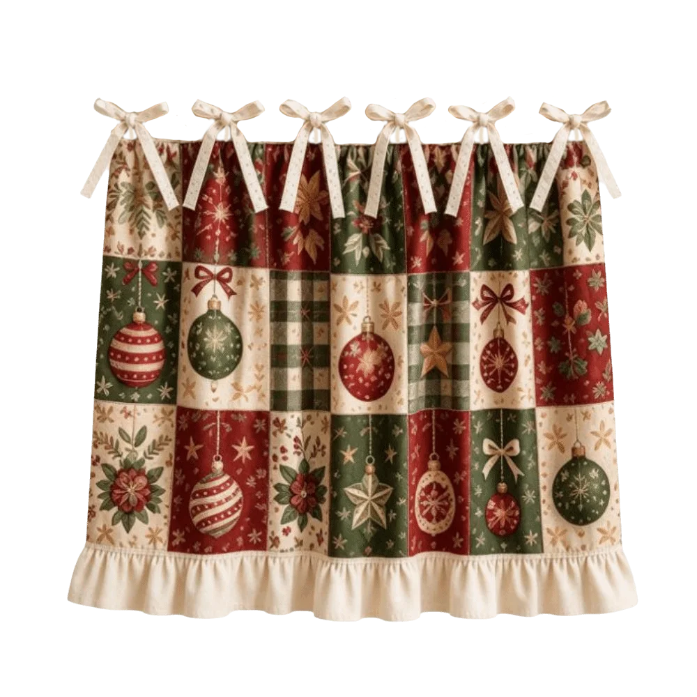 tablier cuisine noël motifs sapins étoiles boules poinsettia vintage opacité rubans fixations festive rustic