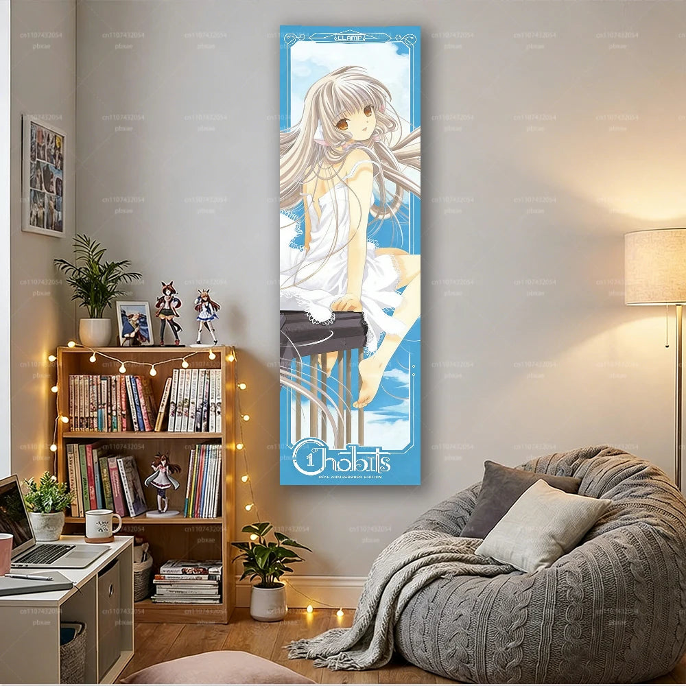 Poster mural anime illustration jeune fille piano bleu blanc chambre fille