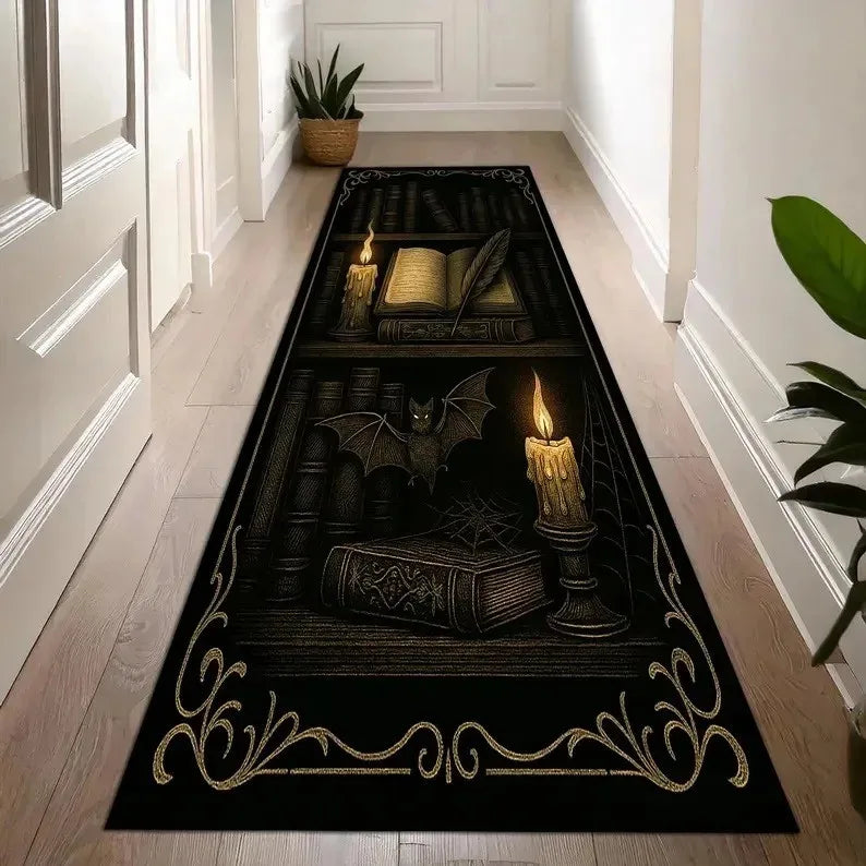 tapis gothique chauves souris violet noir floral moderne antidérapant extérieur intérieur couloir cuisine buanderie